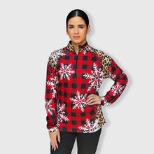Load image into Gallery viewer, Cheetah Buffalo Plaid Snowflakes Quarter Zip Top - $20.00