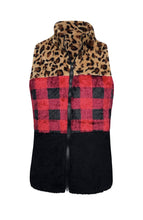 Load image into Gallery viewer, Sherpa Color Block Plaid Cheetah Vest Women - $20.00