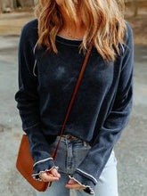 Load image into Gallery viewer, Blue Textured Round Neck Long Sleeve Top