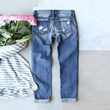 Load image into Gallery viewer, Women’s Distressed Straight Leg Jeans with Christmas