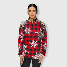 Load image into Gallery viewer, Cheetah Buffalo Plaid Snowflakes Quarter Zip Top - $20.00