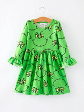Load image into Gallery viewer, Christmas Green Cartoon Characters Print Girls Dress