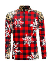 Load image into Gallery viewer, Cheetah Buffalo Plaid Snowflakes Quarter Zip Top - $20.00