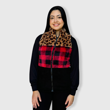 Load image into Gallery viewer, Sherpa Color Block Plaid Cheetah Vest Women - $20.00
