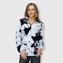 Load image into Gallery viewer, Cow Print Black White Sherpa Pullover Women: XLarge
