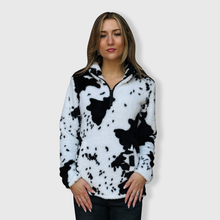 Load image into Gallery viewer, Cow Print Black White Sherpa Pullover Women: Medium