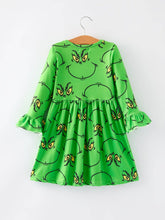 Load image into Gallery viewer, Christmas Green Cartoon Characters Print Girls Dress