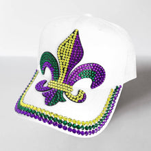 Load image into Gallery viewer, Bing Studded Mardi Gras Fleur de Lis Baseball Cap
: White