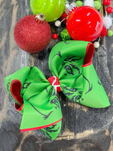 Load image into Gallery viewer, Mean Green Face XL Double Ribbon Bow
