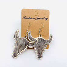 Load image into Gallery viewer, Western Style Cowboy Rhinestone Cowhide Cowhead Earrings -WJ