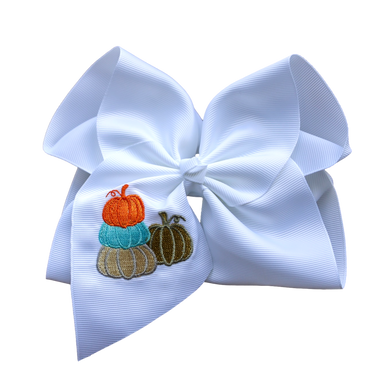 Stacked Pumpkin Embroidered Hair Bow