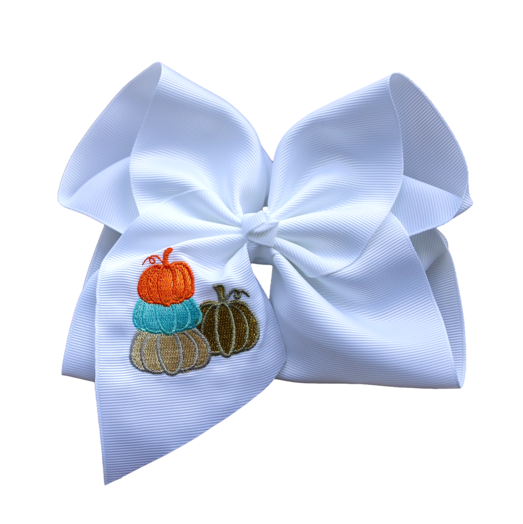 Stacked Pumpkin Embroidered Hair Bow