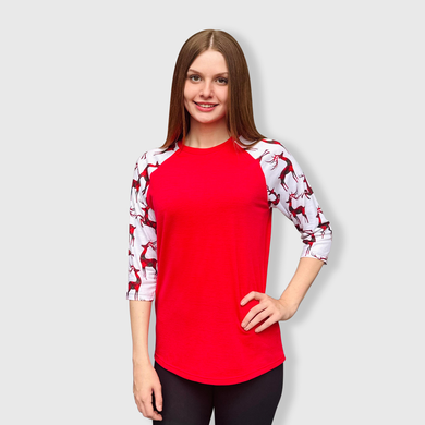 Reindeer Plaid Red Polyester Top with Transfer $26.99