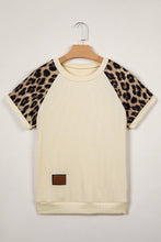 Load image into Gallery viewer, Ribbed Color Block Leopard Contrast Sleeve Loose Tee (S-XL) $26.99