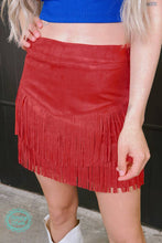 Load image into Gallery viewer, FORT WORTH FRINGE SKIRT RED $45.90