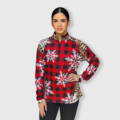 Cheetah Buffalo Plaid Snowflakes Quarter Zip Top - $20.00