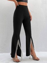 Load image into Gallery viewer, Petite fringe trim split hem flare leg pants