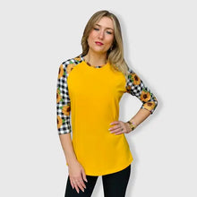Load image into Gallery viewer, Sunflower Plaid Black White Top with Transfer -$26.99