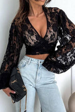 Load image into Gallery viewer, CWTBLL01972_V-NECK SEXY LACE LONG SLEEVE T-SHIRT TOP