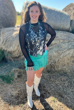 Load image into Gallery viewer, FORT WORTH FRINGE SKIRT TURQUOISE - $45.90