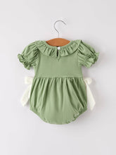 Load image into Gallery viewer, Fall Thanksgiving Chicken Smock Embroidered Green  Baby Girl Romper