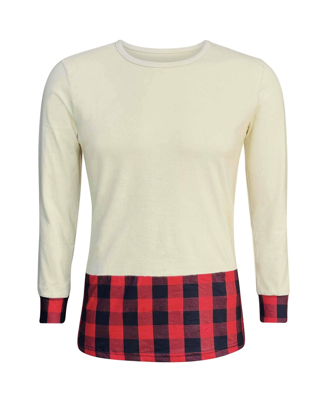 Color Block Beige Red Plaid Top - $26.99