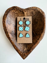 Load image into Gallery viewer, Western Checker Shape Post Combo Earring Set