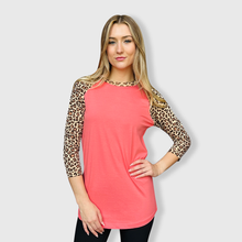 Load image into Gallery viewer, Cheetah Animal Print Coral Top with Transfer $26.99