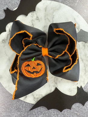 Jack-o-Latern Embroidered Moonstitch Hair Bow $8.00