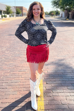 Load image into Gallery viewer, FORT WORTH FRINGE SKIRT RED $45.90