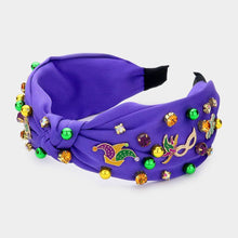 Load image into Gallery viewer, Mardi Gras Stone Fleur de Lis Knot Headband