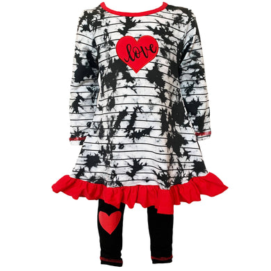 Girls Red Heart Tie Dye Dress Leggings Valentine's Clothing: 6-6X