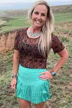 Load image into Gallery viewer, FORT WORTH FRINGE SKIRT TURQUOISE - $45.90