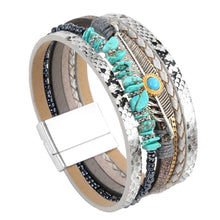 Load image into Gallery viewer, Metal Feather Charm Gravel Woven Leather Bracelet - BJ/LB