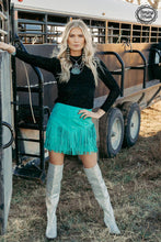 Load image into Gallery viewer, FORT WORTH FRINGE SKIRT TURQUOISE - $45.90