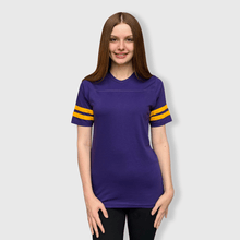 Load image into Gallery viewer, 2 Stripes Jersey T-Shirt - Purple and Gold