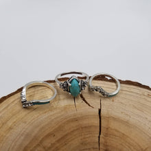 Load image into Gallery viewer, Silver Vintage Turquoise &amp; Diamond Ring Set Of 3 - $9.99