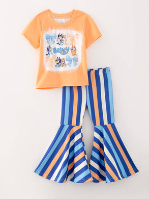 #22 Lizzys Boutique Girls Bluey Print Top+Bell-Bottom Pants Outfits: 3T