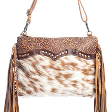 Load image into Gallery viewer, #22 Lizzy's Boutique Mescalaro Hill Leather &amp; Hair on Bag in Warm Caramel $51.99