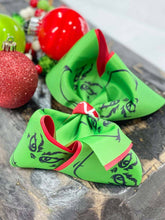 Load image into Gallery viewer, Mean Green Face XL Double Ribbon Bow