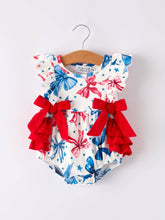 Load image into Gallery viewer, 4th of july Bow Print Girls Romper - $25.99