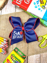 Load image into Gallery viewer, School Grade Embroidered Apple Moonstitch Bow