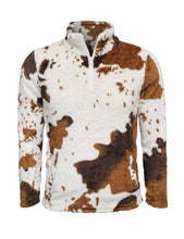 Load image into Gallery viewer, Cow Print Brown White Sherpa Pullover Women: Small