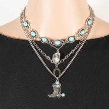 Load image into Gallery viewer, Turquoise Beads Western Cowboy Boot Pendant Layered Necklace