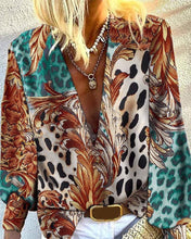 Load image into Gallery viewer, Floral print deepv lantern sleeve shirt