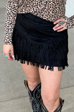 Load image into Gallery viewer, FORT WORTH FRINGE SKIRT BLACK - $45.90