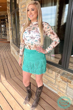 Load image into Gallery viewer, FORT WORTH FRINGE SKIRT TURQUOISE - $45.90