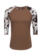 Load image into Gallery viewer, Cow Print Brown Top with Transfer $26.99