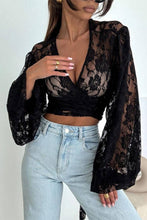 Load image into Gallery viewer, CWTBLL01972_V-NECK SEXY LACE LONG SLEEVE T-SHIRT TOP