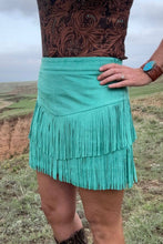 Load image into Gallery viewer, FORT WORTH FRINGE SKIRT TURQUOISE - $45.90